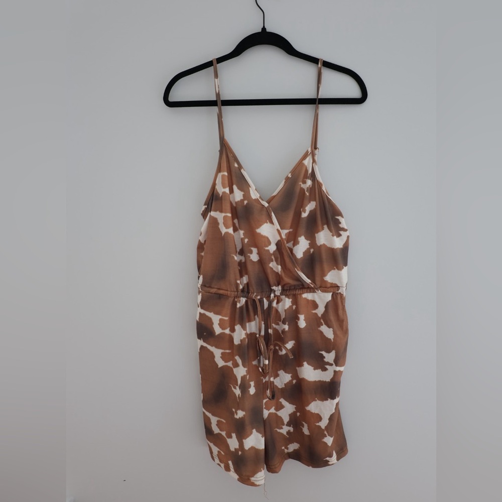 L&B Brown and White Patterned Jumper Romper